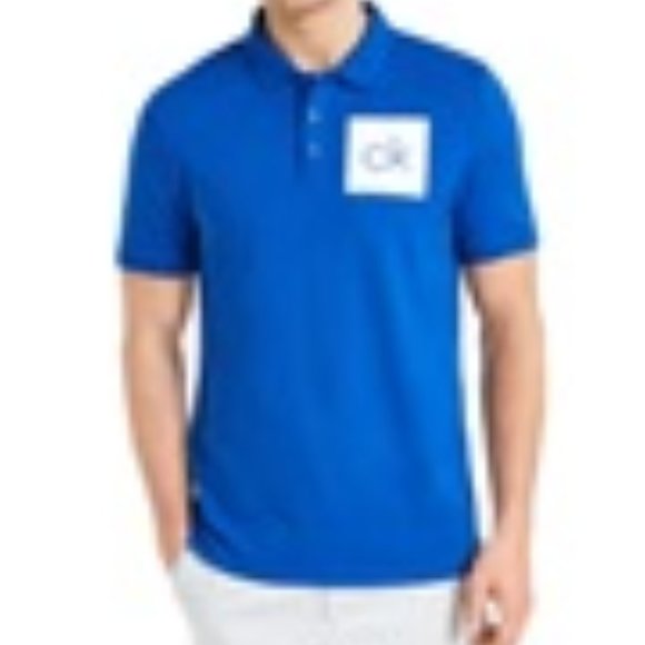 NWT Calvin Klein Chest Logo Color Block Polo Shirt Blue Size XX-Large - Picture 2 of 8